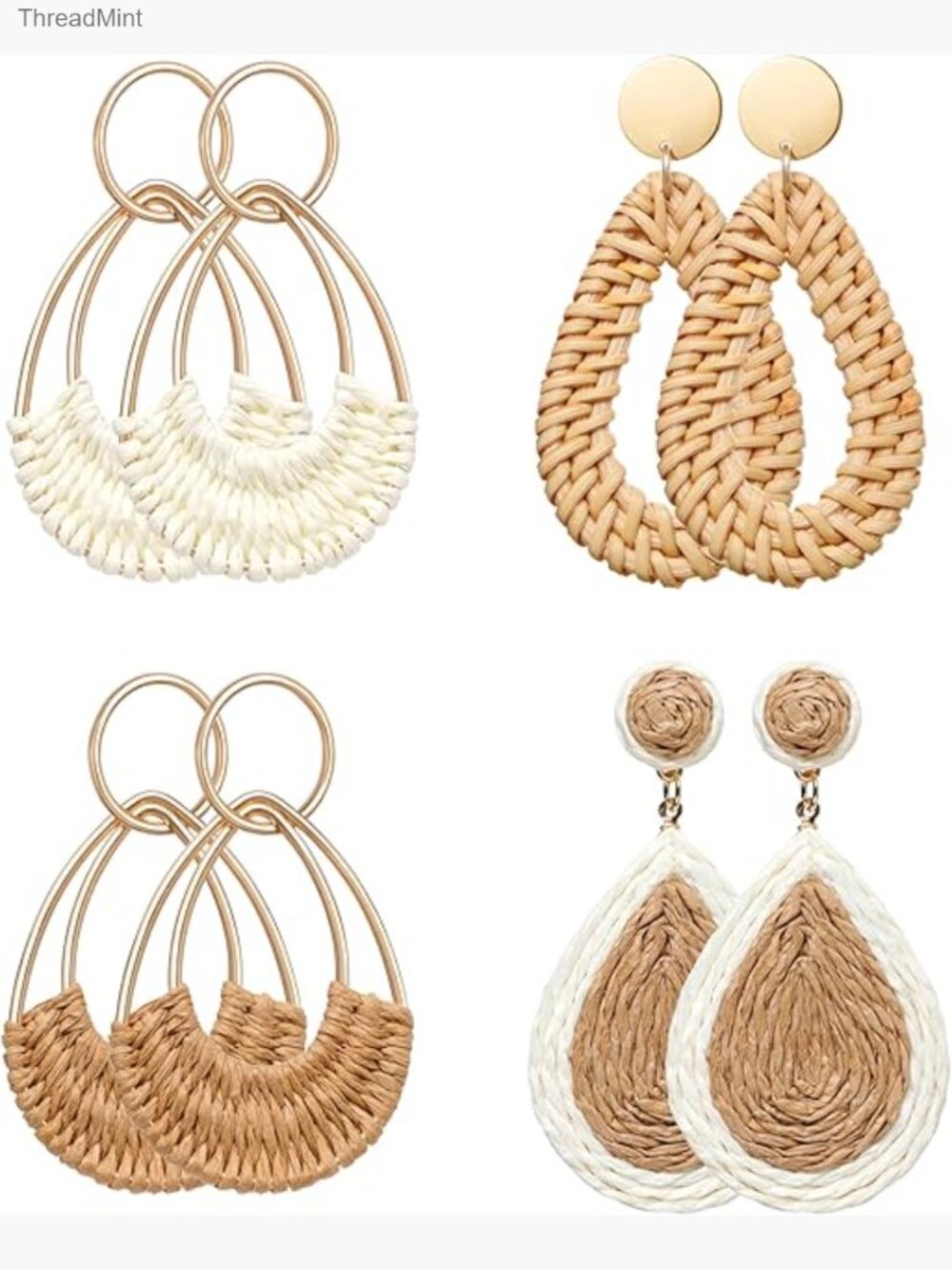 Boho Raffia Hoop Dangle Earrings Handmade Straw Wicker Lightweight Statement